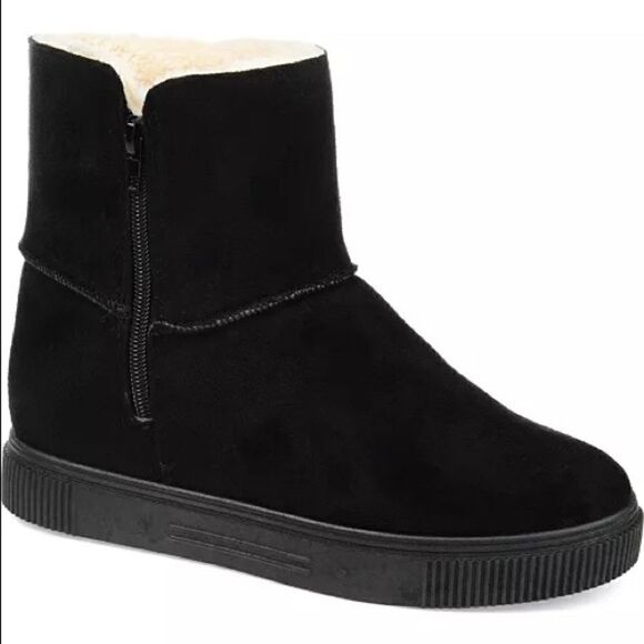 Journee Collection Black Stelly Faux Suede Winter Lined Boots 8M New - Picture 1 of 8